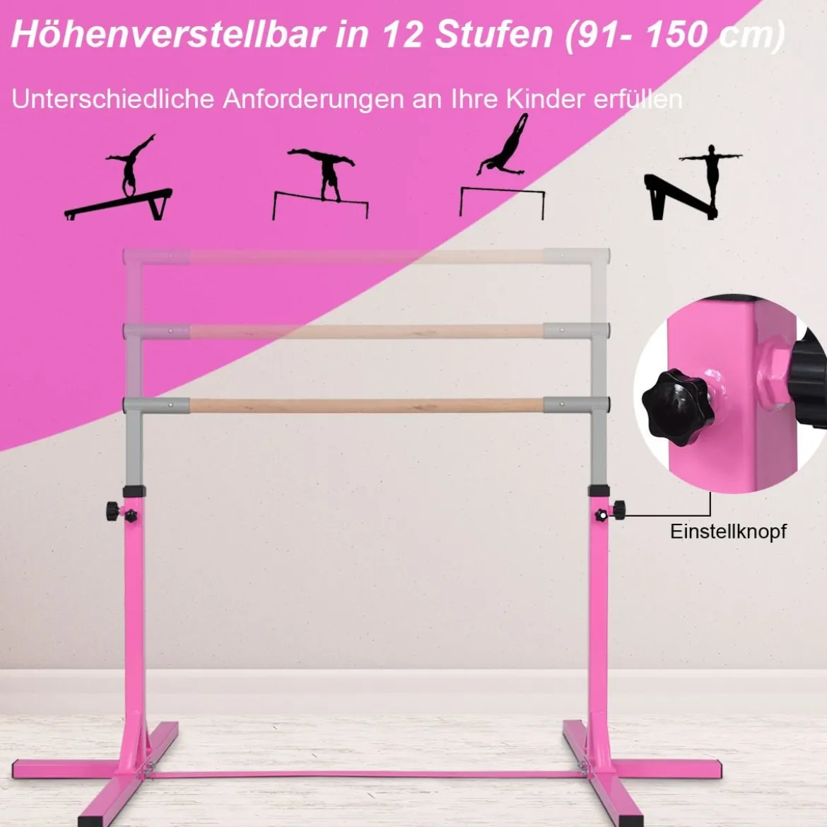 Gymnastik Turnreck Höhenverstellbare Turnstangen Belastbare Reckstange Rosa/Blau/Lila