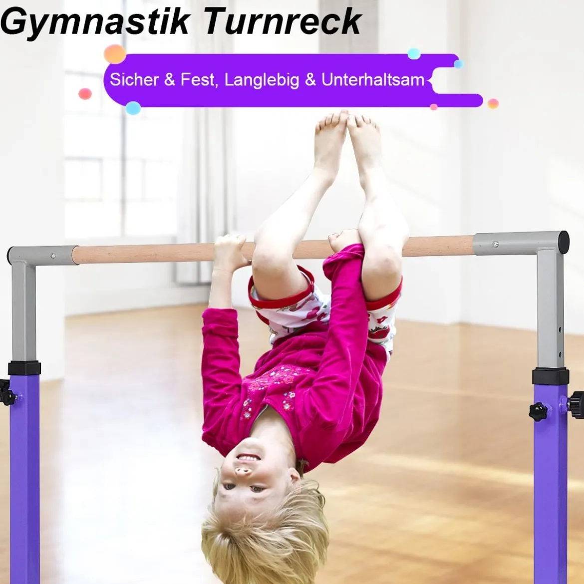 Gymnastik Turnreck Höhenverstellbare Turnstangen Belastbare Reckstange Rosa/Blau/Lila