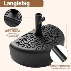 Halbrund Sonnenschirmständer 17 Liter / 25 kg Befüllbar Schirmständer für Schirmstangen von 38 / 48 mm
