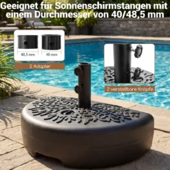 Halbrund Sonnenschirmständer 17 Liter / 25 kg Befüllbar Schirmständer für Schirmstangen von 38 / 48 mm