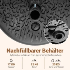 Halbrund Sonnenschirmständer 17 Liter / 25 kg Befüllbar Schirmständer für Schirmstangen von 38 / 48 mm