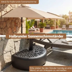 Halbrund Sonnenschirmständer 17 Liter / 25 kg Befüllbar Schirmständer für Schirmstangen von 38 / 48 mm