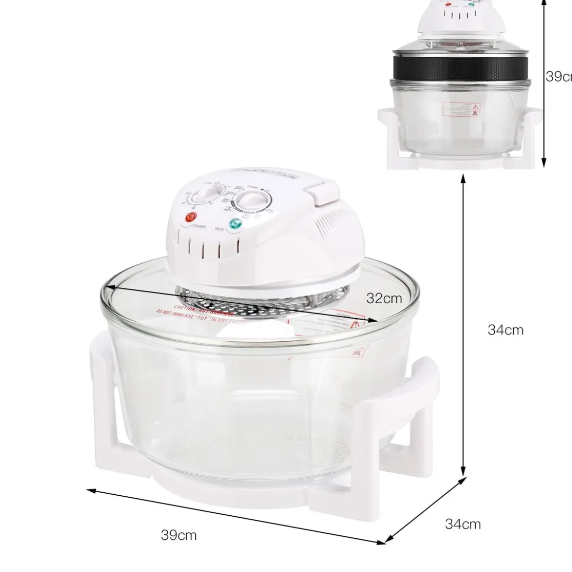 Halogenofen 17L 1200W-1400W Heissluftofen Heißluftgrill mit Erweiterungsring Weiß