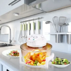 Halogenofen 17L 1200W-1400W Heissluftofen Heißluftgrill mit Erweiterungsring Weiß