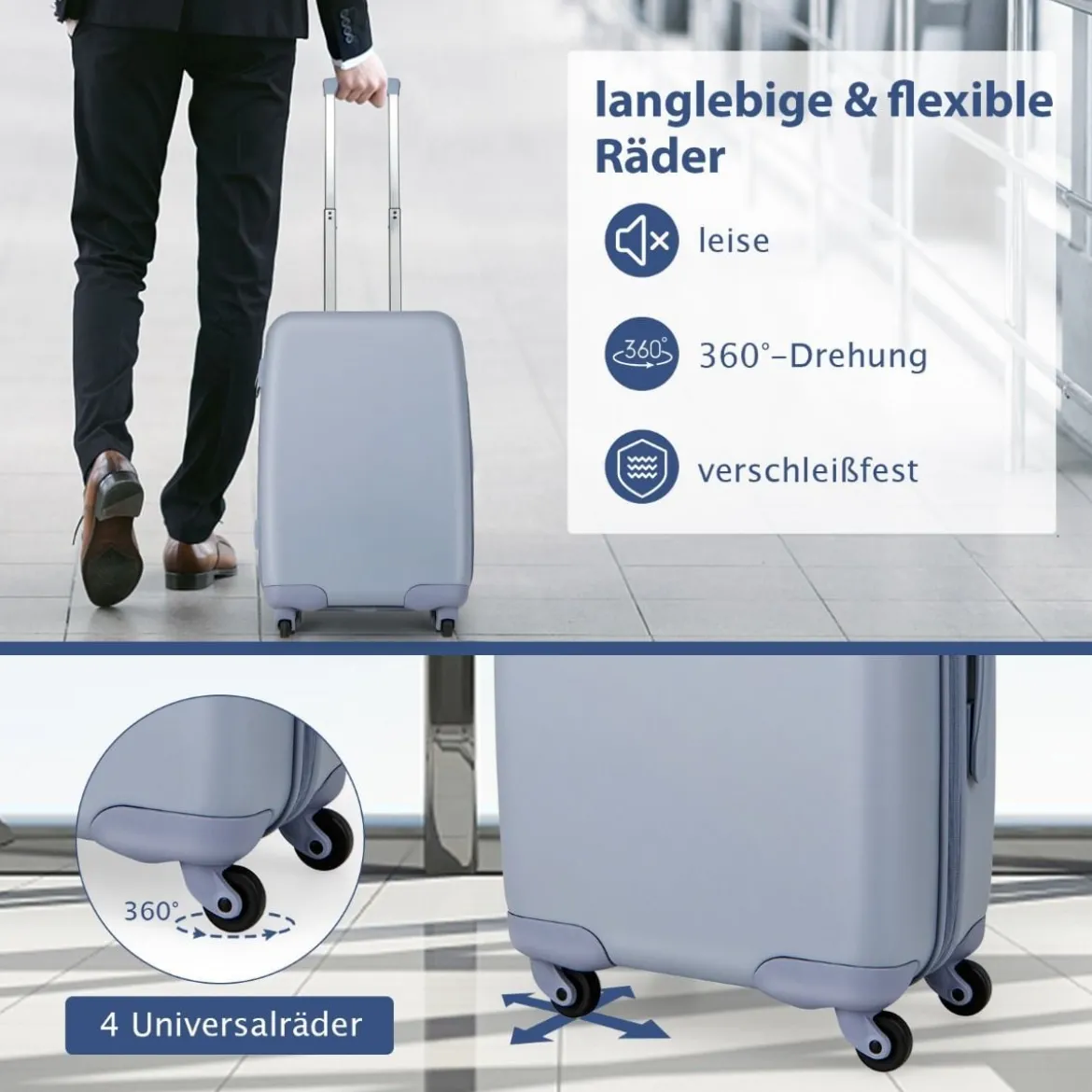 20” Handgepäck Reisekoffer mit Spinnerrädern & TSA-Schloss PC-Hartschalenkoffer mit Aufkleber 38 x 22 x 57 cm Blau