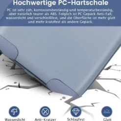 20” Handgepäck Reisekoffer mit Spinnerrädern & TSA-Schloss PC-Hartschalenkoffer mit Aufkleber 38 x 22 x 57 cm Blau