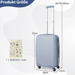 20” Handgepäck Reisekoffer mit Spinnerrädern & TSA-Schloss PC-Hartschalenkoffer mit Aufkleber 38 x 22 x 57 cm Blau