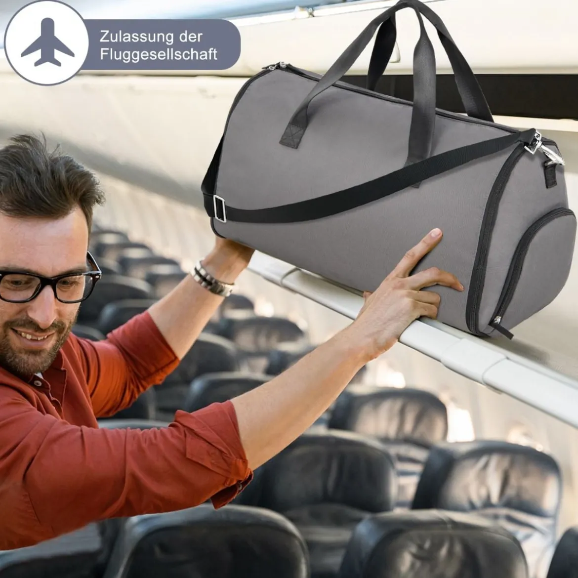Handgepäcktasche mit Schuhfach & verstellbarem Schultergurt 2-in-1-Hängeanzug-Reisetasche Dunkelgrau