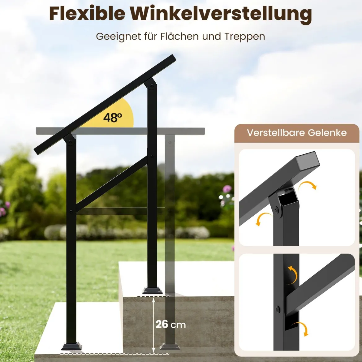 Handlauf Treppengeländer Seitliche Montage Eingangsgeländer mit flexiblem Winkelverstellung 70 cm