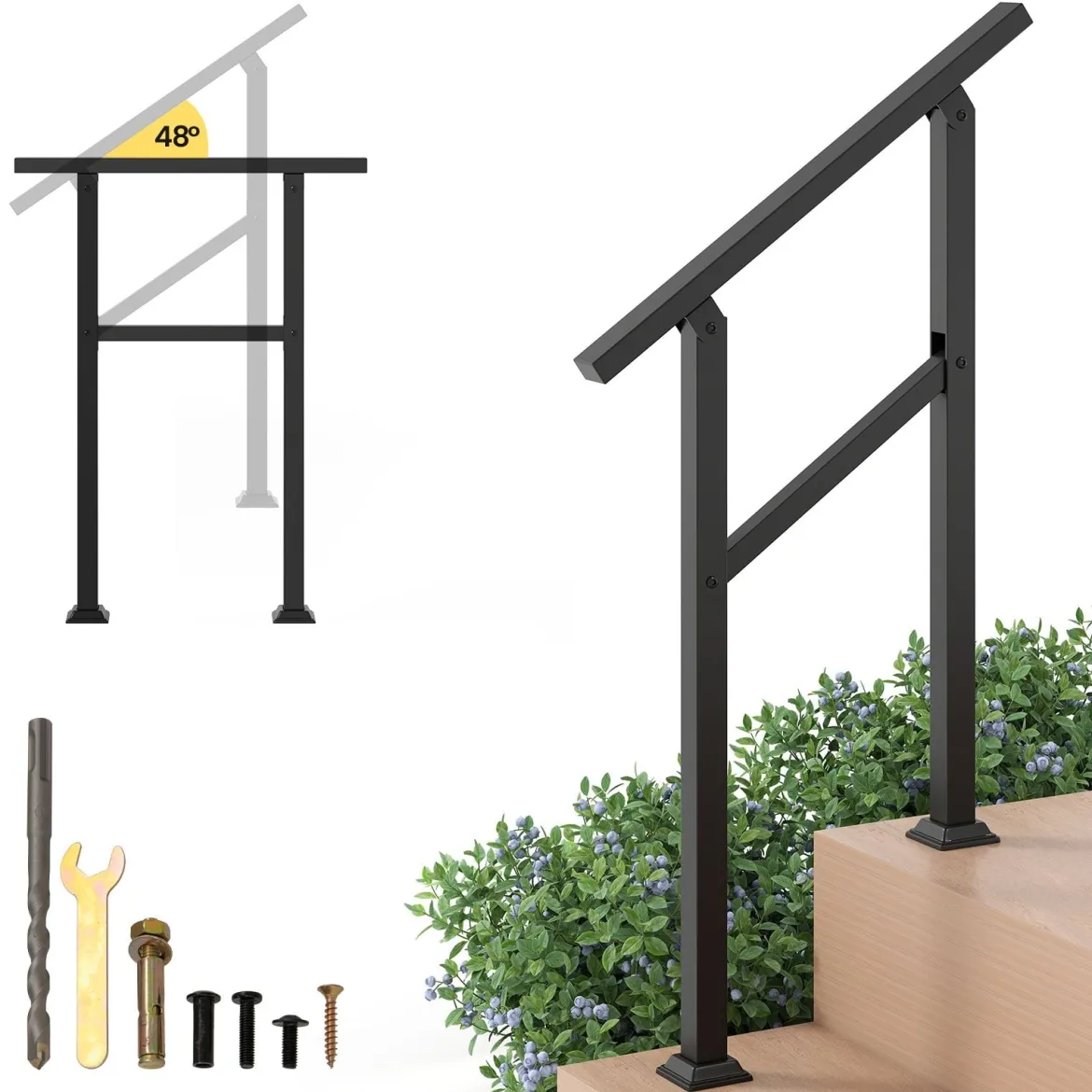 Handlauf Treppengeländer Seitliche Montage Eingangsgeländer mit flexiblem Winkelverstellung 70 cm