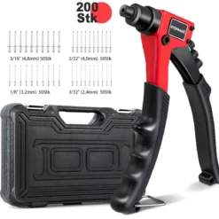 Handnietzange Schwere Manuelle Nietpistole mit 200 Nieten Nietwerkzeugkit mit Tragetasche