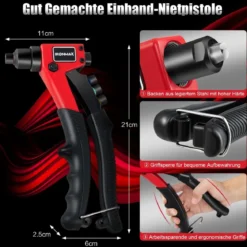 Handnietzange Schwere Manuelle Nietpistole mit 200 Nieten Nietwerkzeugkit mit Tragetasche