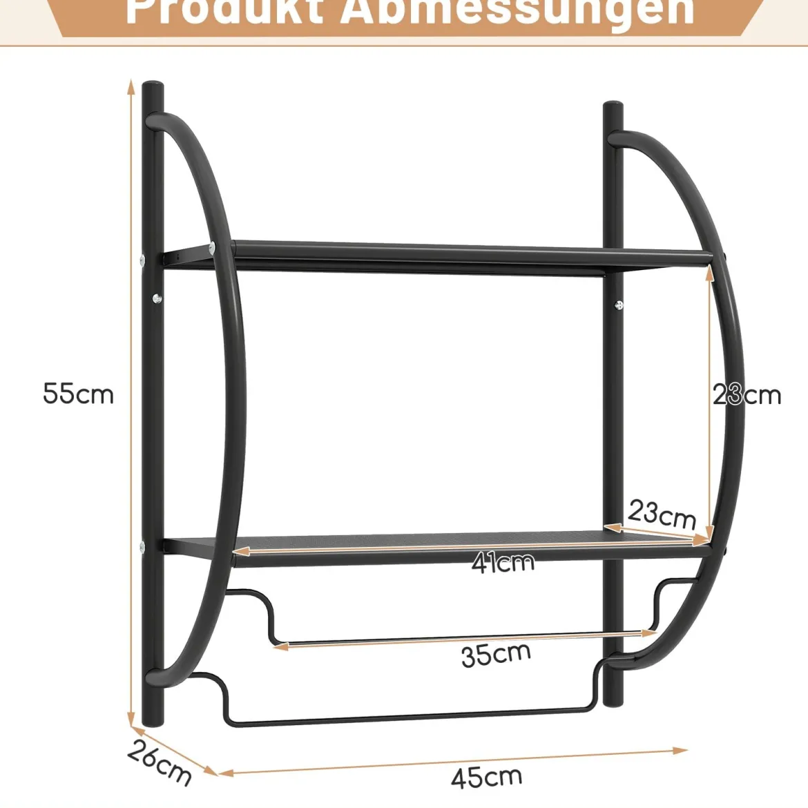 Handtuchhalter Badezimmer Wand Handtuchhalter Badregal 45 x 25,5 x 55 cm Metall Silber/Weiß/Schwarz