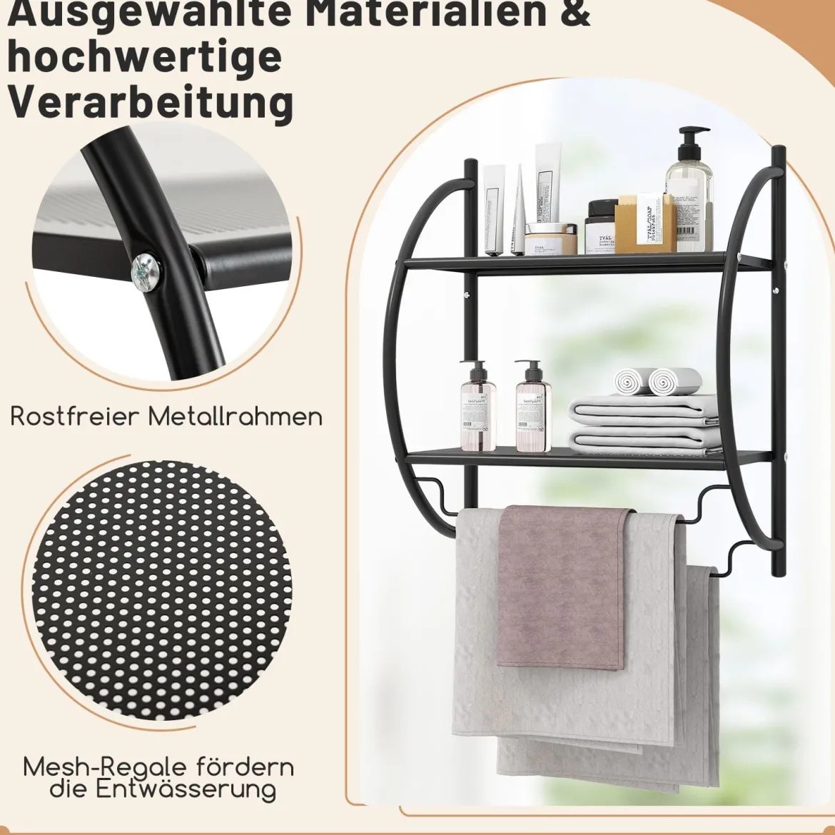 Handtuchhalter Badezimmer Wand Handtuchhalter Badregal 45 x 25,5 x 55 cm Metall Silber/Weiß/Schwarz