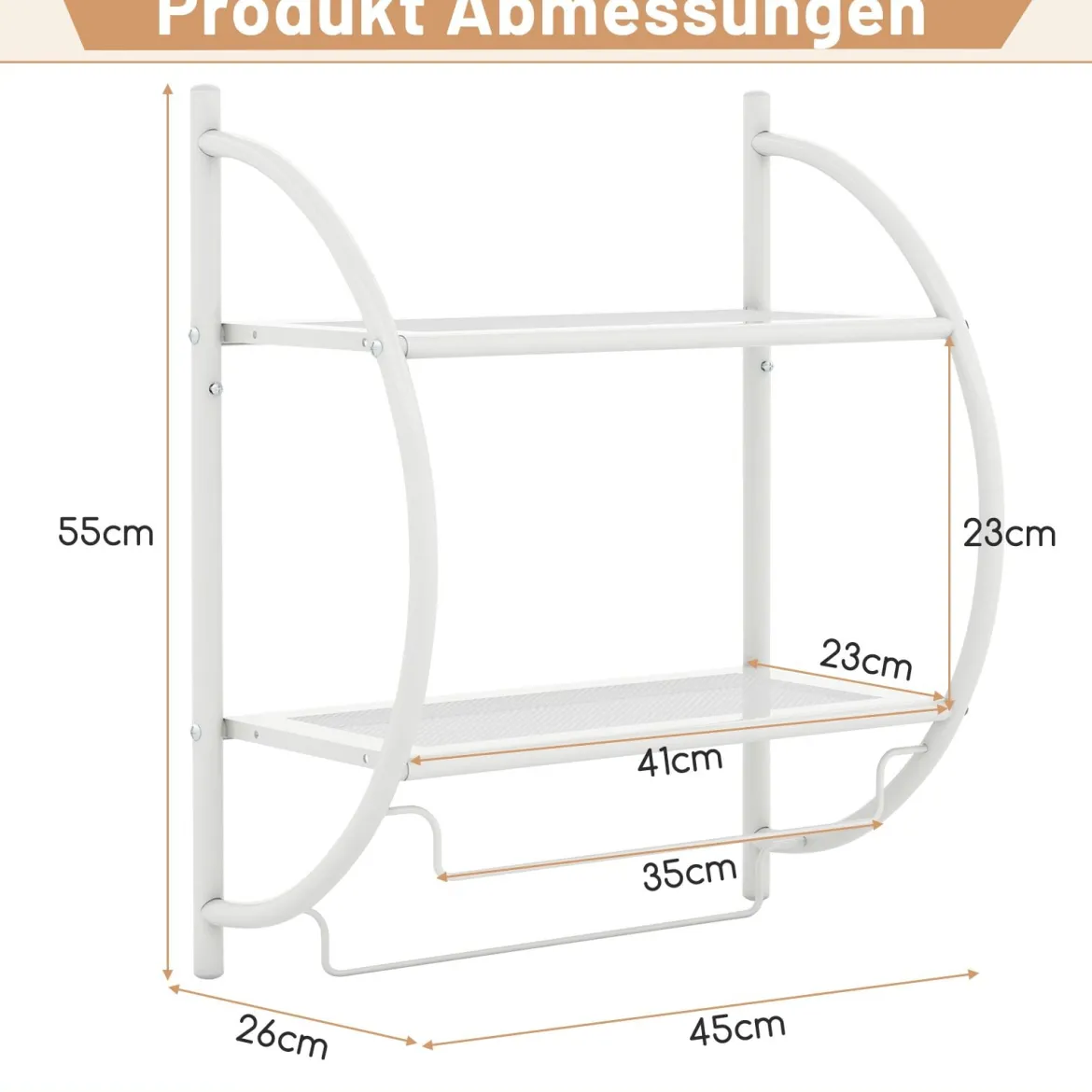 Handtuchhalter Badezimmer Wand Handtuchhalter Badregal 45 x 25,5 x 55 cm Metall Silber/Weiß/Schwarz