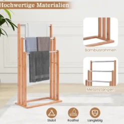 Handtuchhalter Handtuchständer Standhandtuchhalter 3 Stangen Freistehend Bambus
