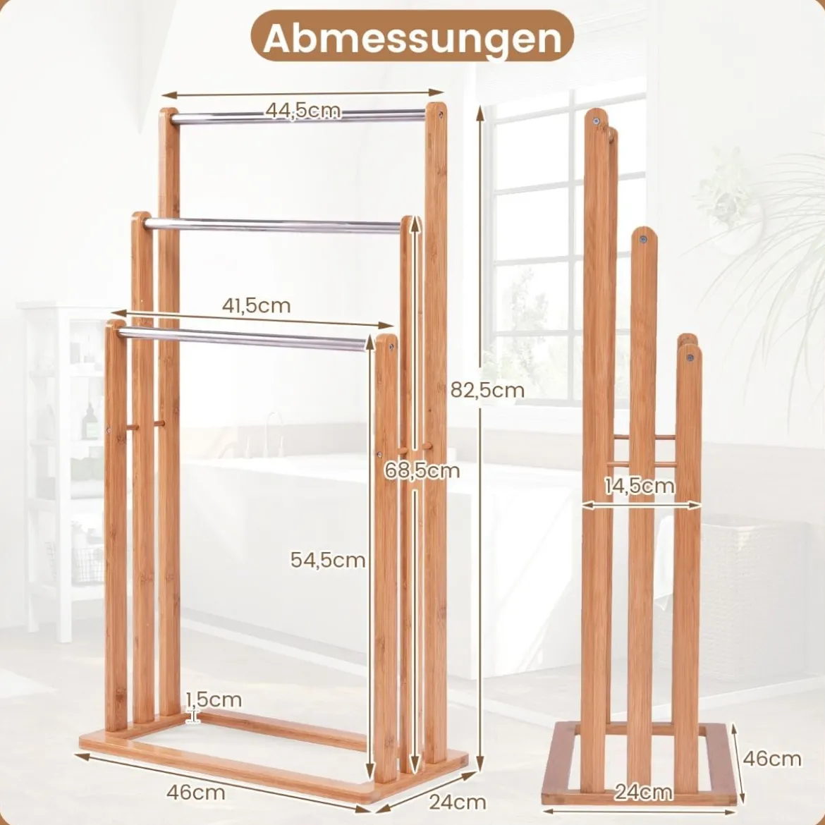 Handtuchhalter Handtuchständer Standhandtuchhalter 3 Stangen Freistehend Bambus