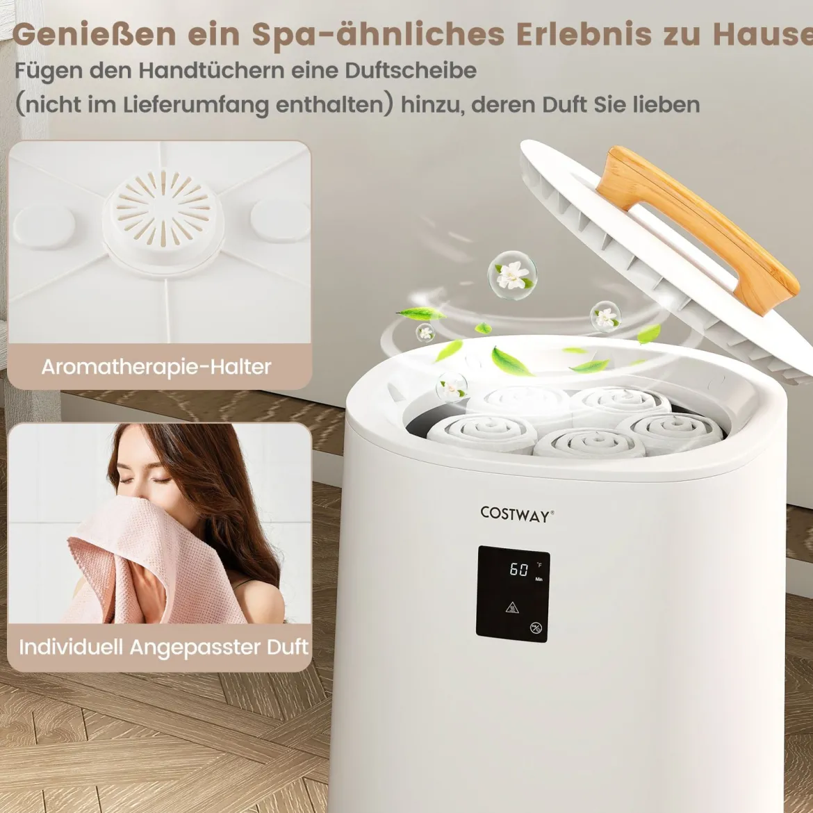 Handtuchwärmer 18 L Deckenwärmer mit LED-Anzeige & automatischer Abschaltung tragbarer heißer Handtuchbehälter Weiß