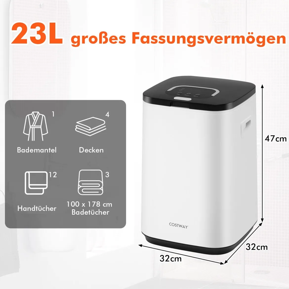 Handtuchwärmer 23 L Handtuch Heizbehälter mit Anzeigeleuchte Timer Heizzeit Weiß