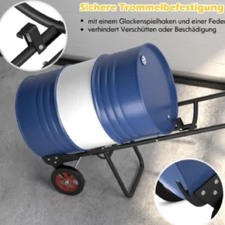 Handwagen zum Fasstransport mit 2 Gummirädern & Glockenhaken mit Feder Schwarz