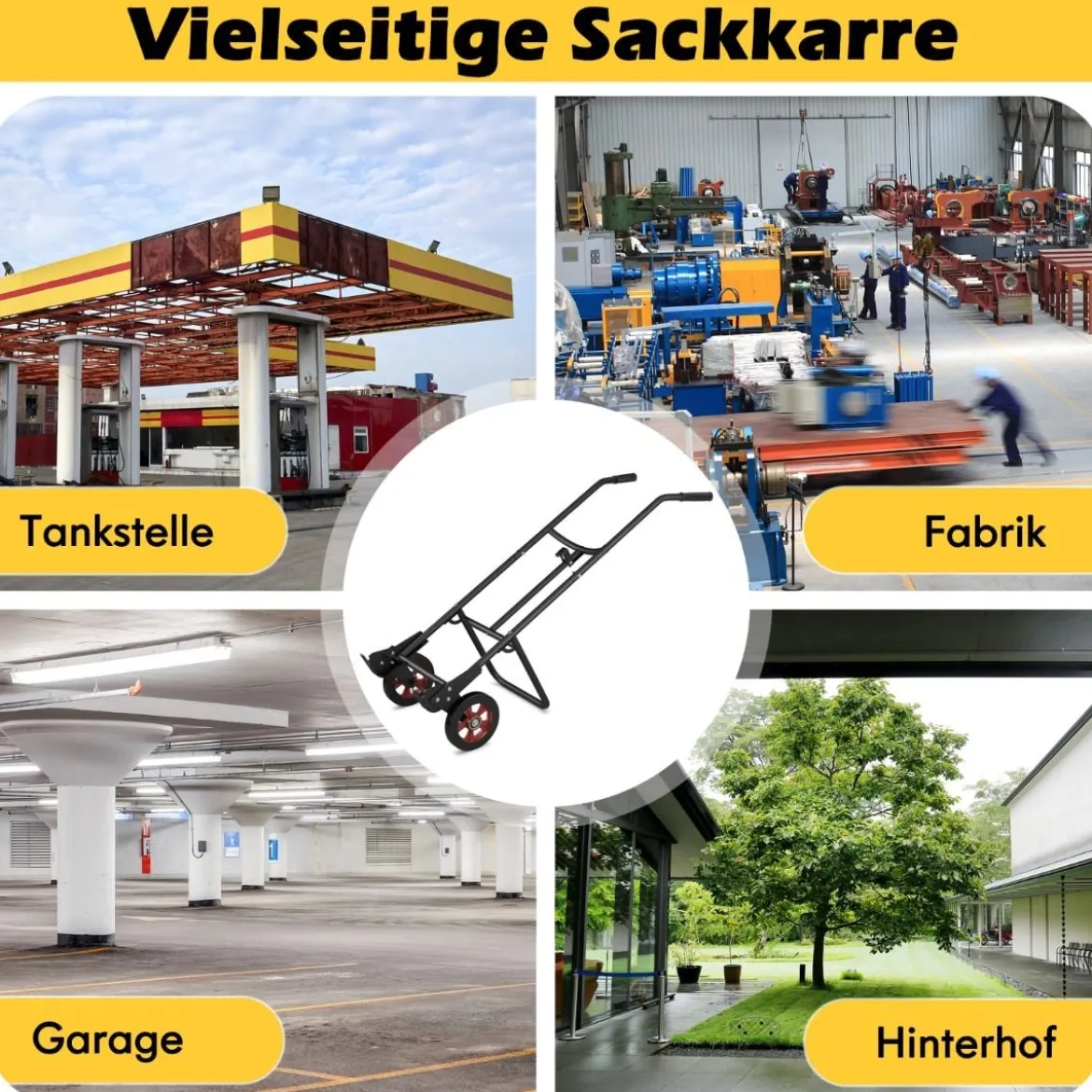 Handwagen zum Fasstransport mit 2 Gummirädern & Glockenhaken mit Feder Schwarz
