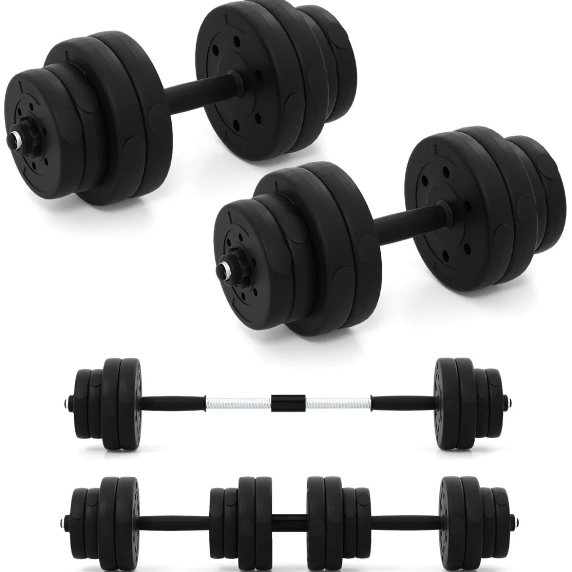 Hantelset 2 in 1 Langhantel 2er Set Hantelscheiben Kurzhantel Scheiben Krafttraining mit 16 Hantelscheiben