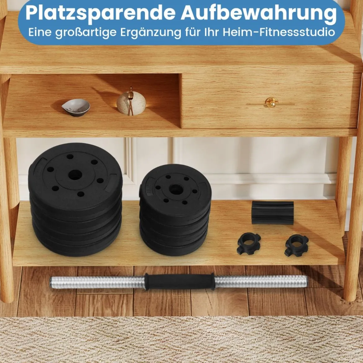 Hantelset 2 in 1 Langhantel 2er Set Hantelscheiben Kurzhantel Scheiben Krafttraining mit 16 Hantelscheiben