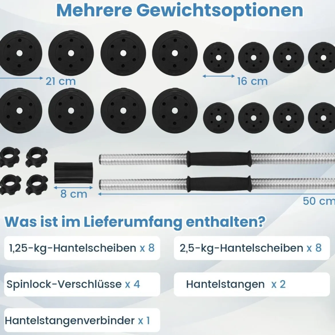 Hantelset 2 in 1 Langhantel 2er Set Hantelscheiben Kurzhantel Scheiben Krafttraining mit 16 Hantelscheiben