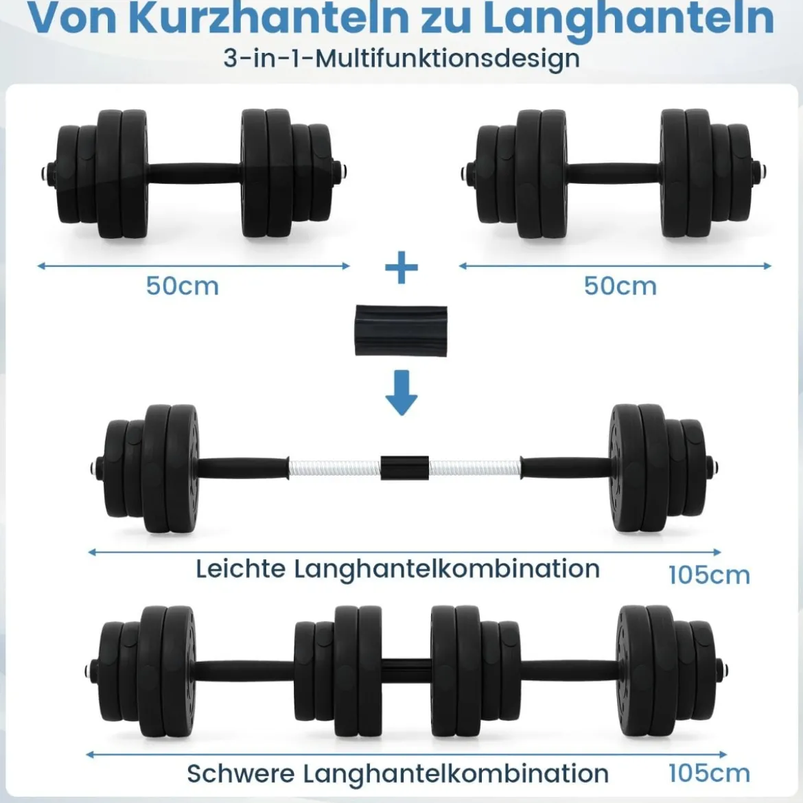 Hantelset 2 in 1 Langhantel 2er Set Hantelscheiben Kurzhantel Scheiben Krafttraining mit 16 Hantelscheiben