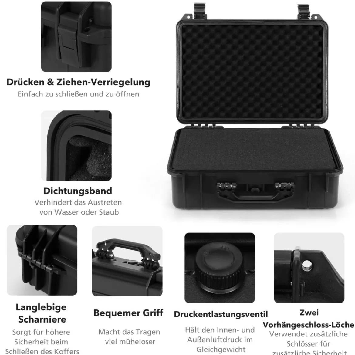 22" Hartschalen-Kamerakoffer Unisversal Anpassbar Wasserdichter Hartschalenkoffer Schwarz