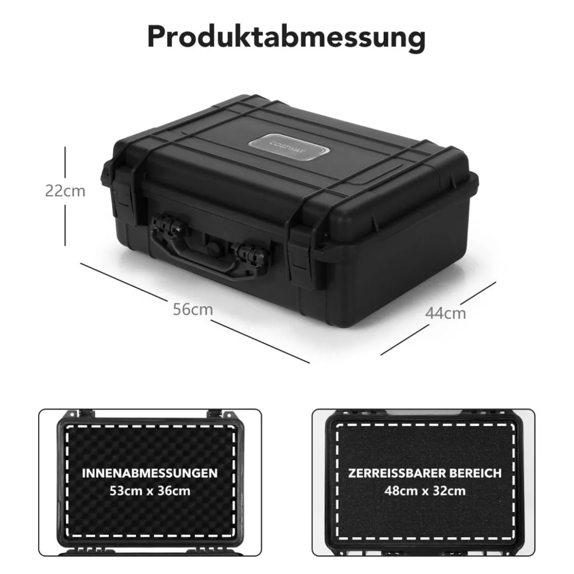 22" Hartschalen-Kamerakoffer Unisversal Anpassbar Wasserdichter Hartschalenkoffer Schwarz