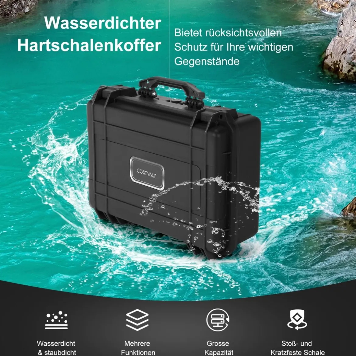 22" Hartschalen-Kamerakoffer Unisversal Anpassbar Wasserdichter Hartschalenkoffer Schwarz