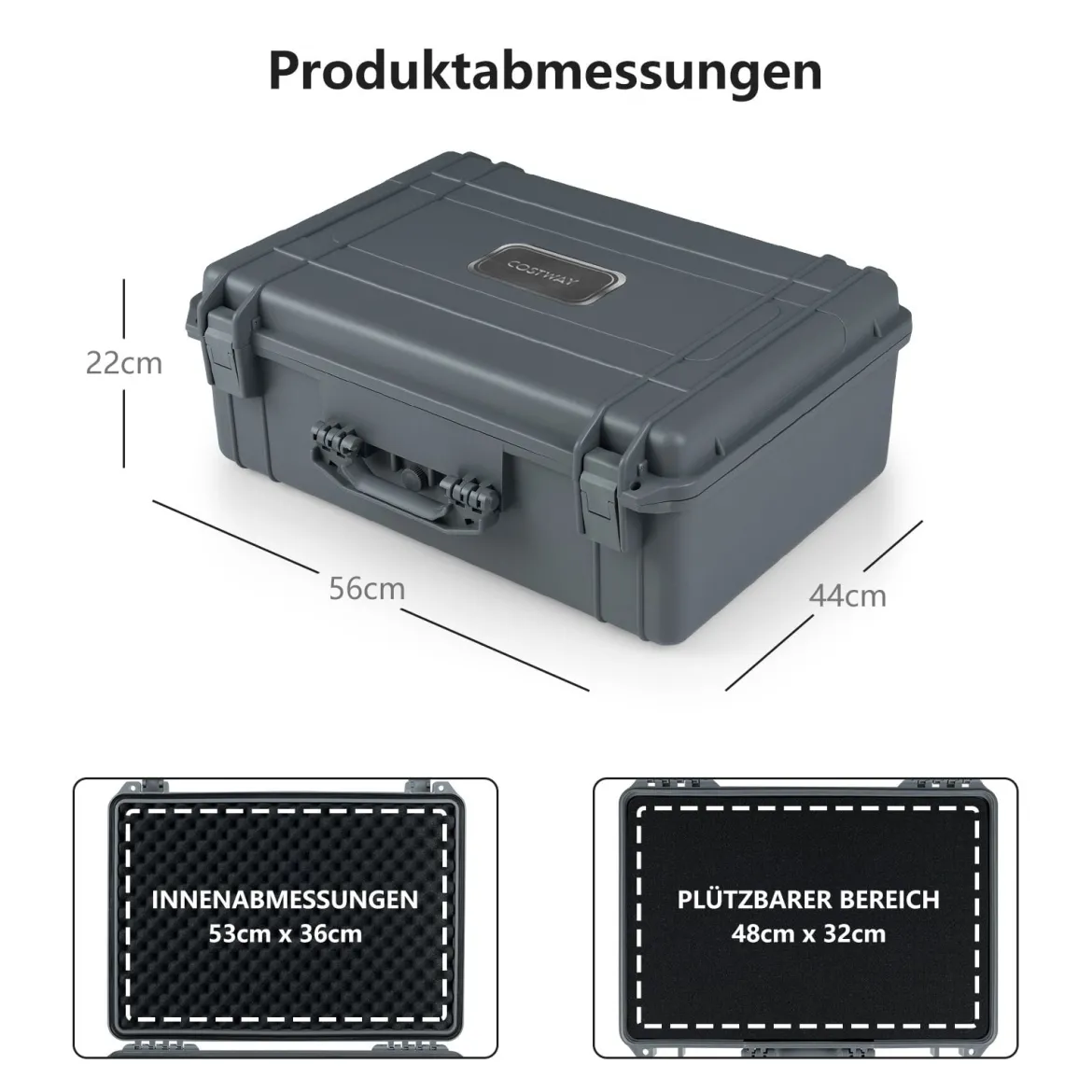 22" Hartschalen-Kamerakoffer Unisversal Anpassbar Wasserdichter Hartschalenkoffer Grau