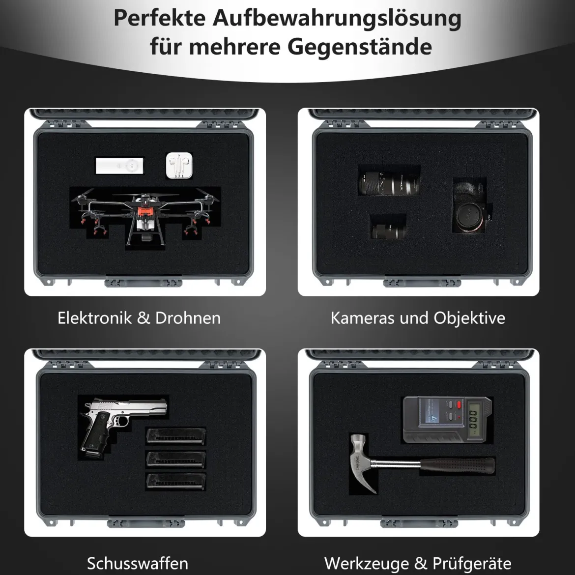 22" Hartschalen-Kamerakoffer Unisversal Anpassbar Wasserdichter Hartschalenkoffer Grau