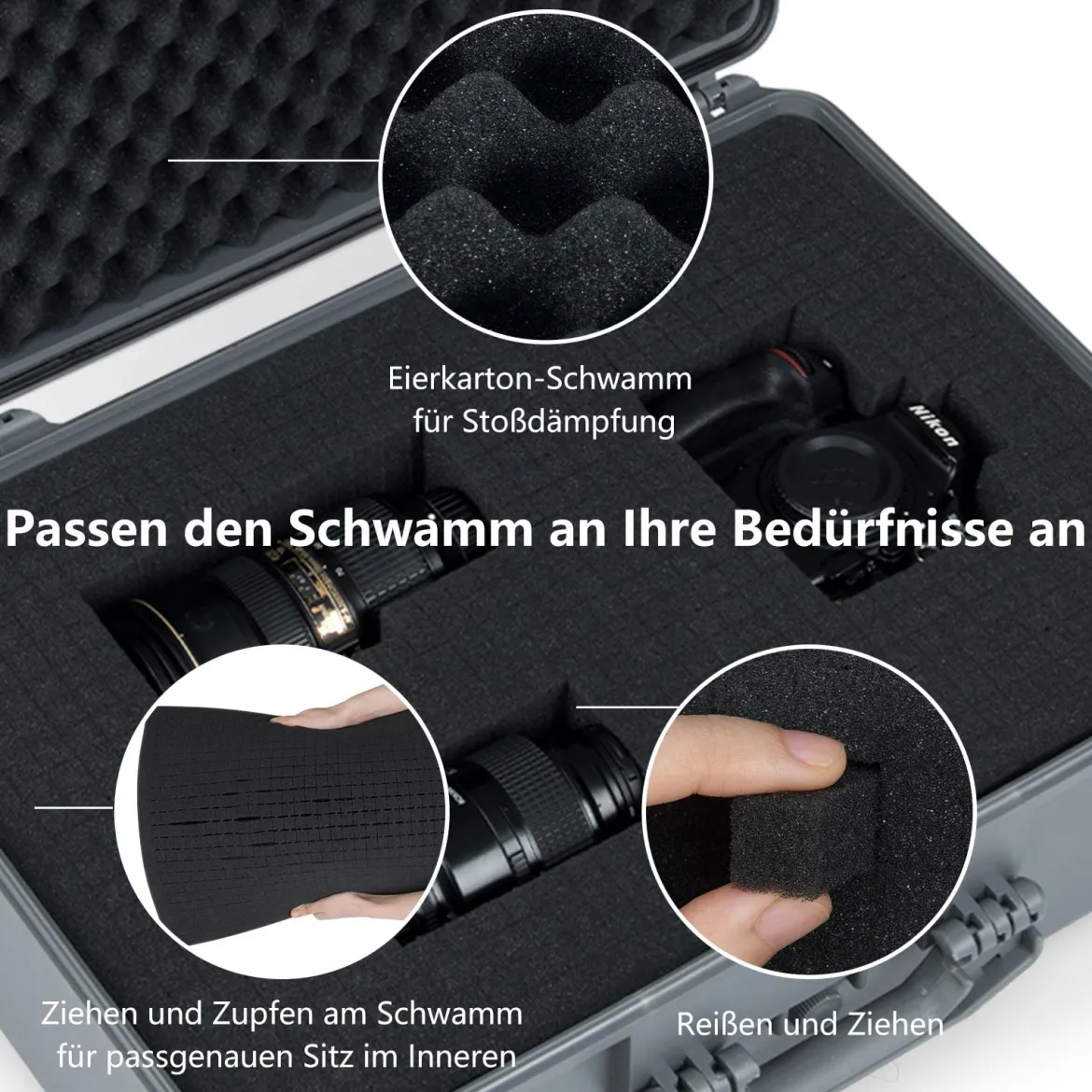 22" Hartschalen-Kamerakoffer Unisversal Anpassbar Wasserdichter Hartschalenkoffer Grau