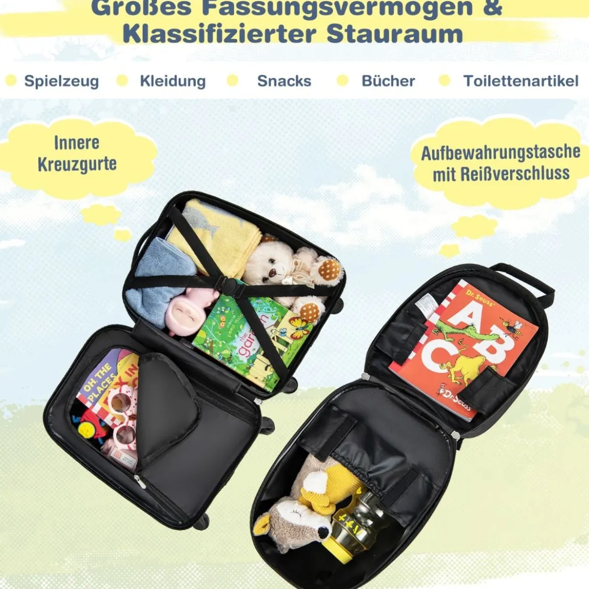 Hartschalen-Koffer 2-Teiliges Handgepäck-Set mit Spinner-Rädern Rollender Blau