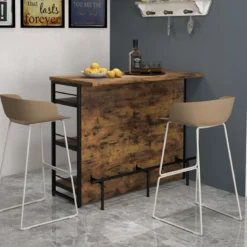 Hausbar Schrank mit 4 Offenen Ablagen & Weinregal & Gläserhalter Küchenregal