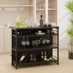 Hausbar Schrank mit 4 Offenen Ablagen & Weinregal & Gläserhalter Küchenregal