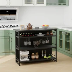 Hausbar Schrank mit 4 Offenen Ablagen & Weinregal & Gläserhalter Küchenregal