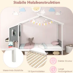Hausbett mit Schreibtisch & Schubladen & Haken Kinderbett in Hausform mit Lattenrost