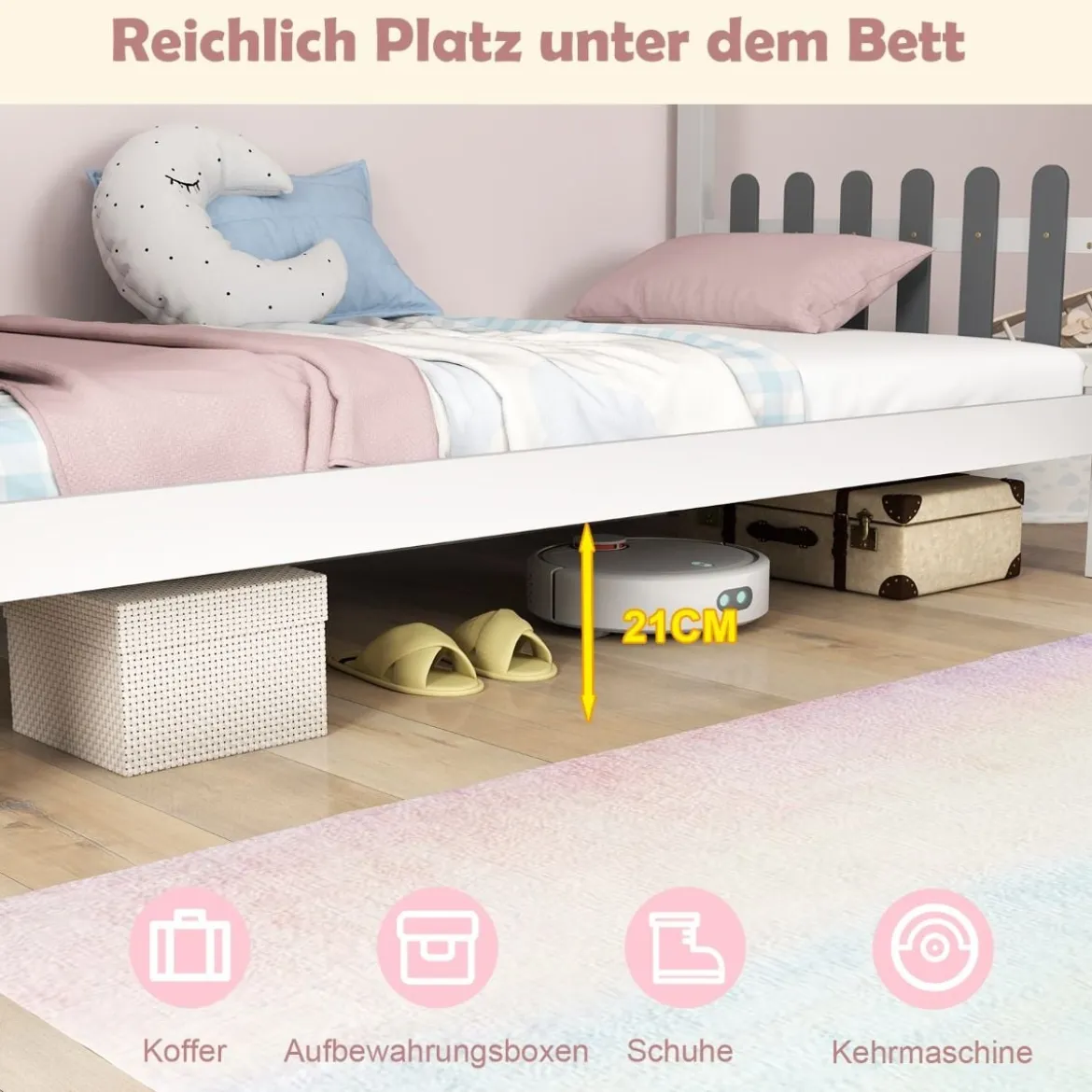 Hausbett mit Schreibtisch & Schubladen & Haken Kinderbett in Hausform mit Lattenrost
