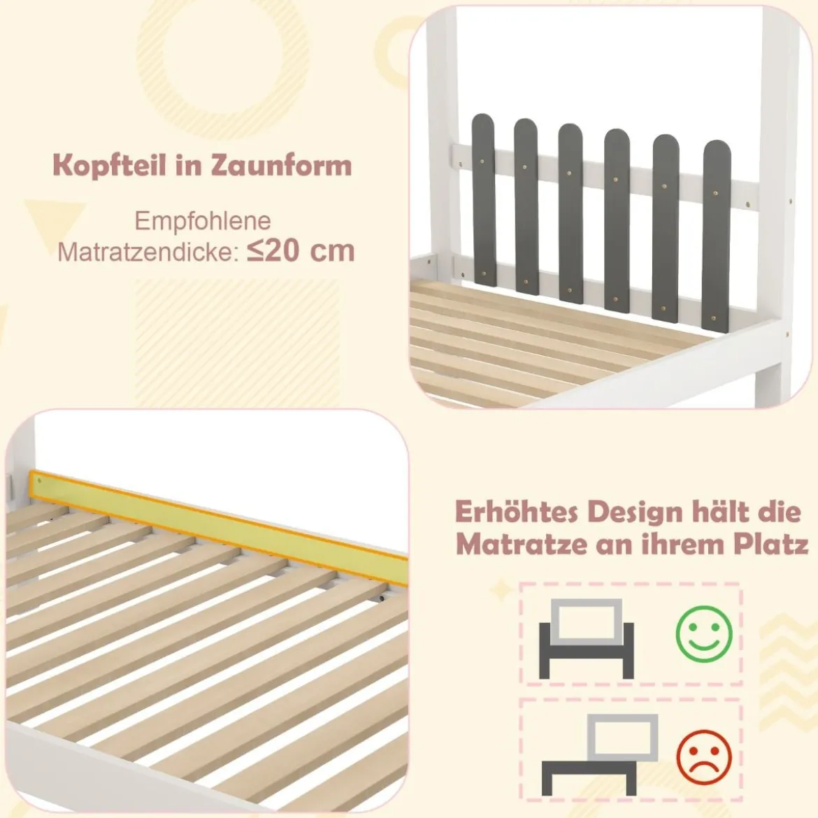 Hausbett mit Schreibtisch & Schubladen & Haken Kinderbett in Hausform mit Lattenrost
