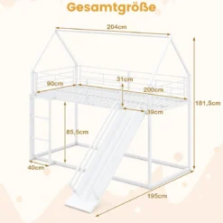 Haus-Etagenbett mit Rutsche niedriges Etagenbettgestell mit Sicherheitsgeländer & Leiter Hochbett 200 x 90 cm Schwarz/Weiß