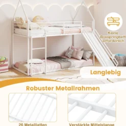 Haus-Etagenbett mit Rutsche niedriges Etagenbettgestell mit Sicherheitsgeländer & Leiter Hochbett 200 x 90 cm Schwarz/Weiß