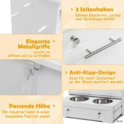 Haustier-Futterstation aus Holz zum Füttern und Tränken mit Edelstahlnapf & Aufhängern Weiß