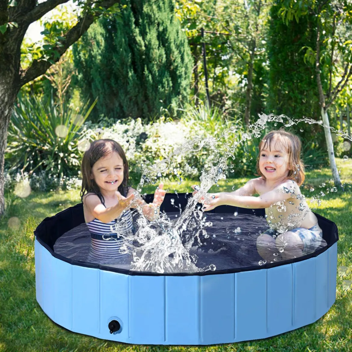 Haustier Pool Tragbarer Haustier Swimmingpool Faltbare Badewanne Pool für Hunde Katzen Kinder Blau