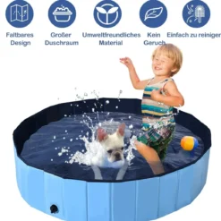 Haustier Pool Tragbarer Haustier Swimmingpool Faltbare Badewanne Pool für Hunde Katzen Kinder Blau