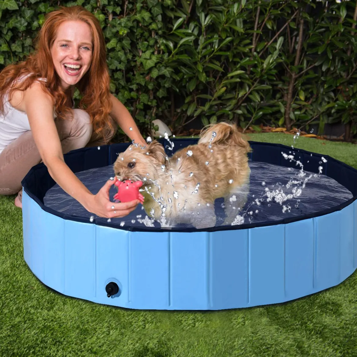 Haustier Pool Tragbarer Haustier Swimmingpool Faltbare Badewanne Pool für Hunde Katzen Kinder Blau