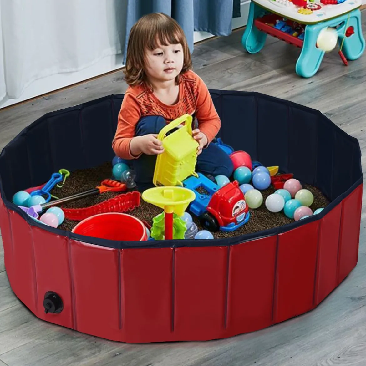 Haustier Pool Tragbarer Haustier Swimmingpool Faltbare Badewanne Pool für Hunde Katzen Kinder Rot
