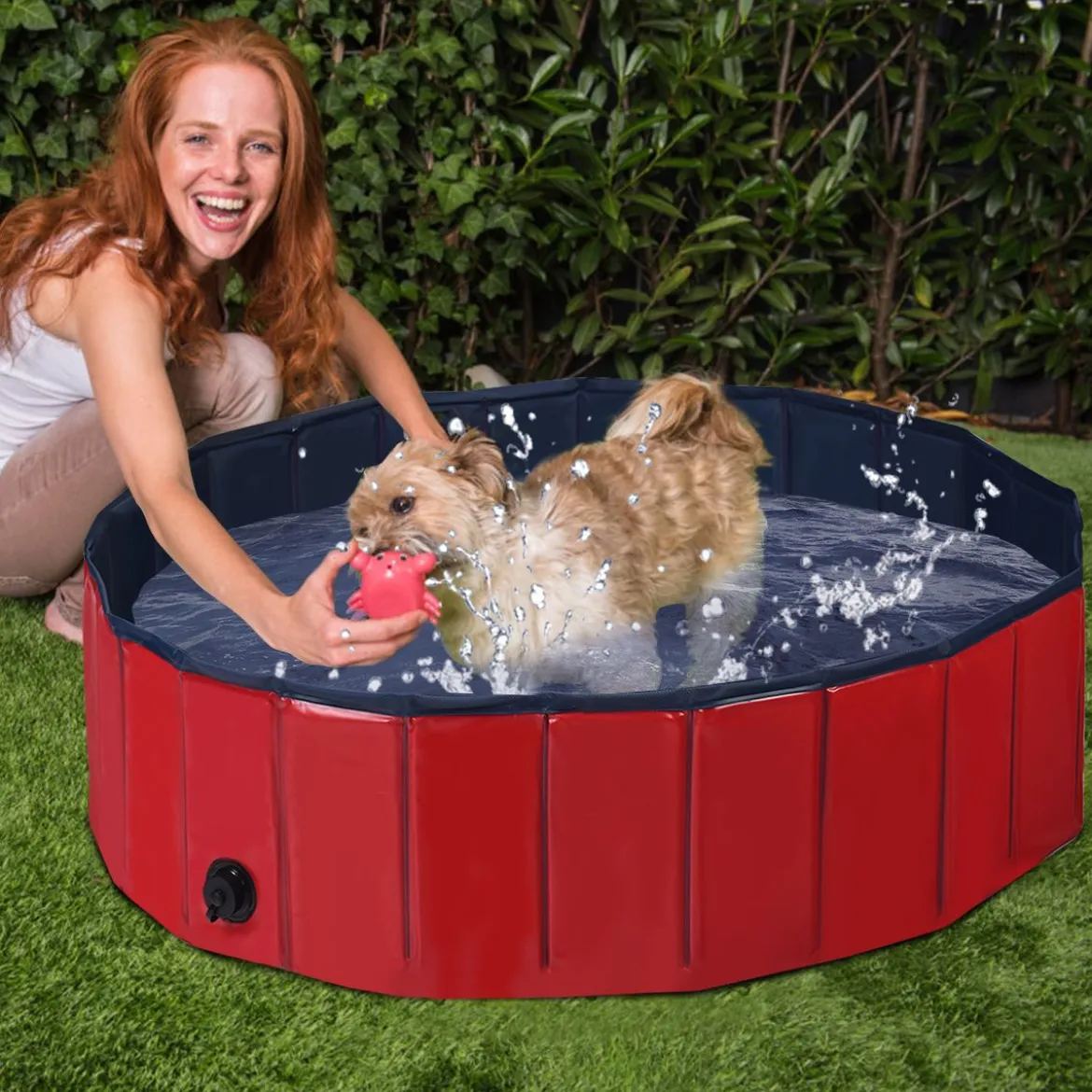 Haustier Pool Tragbarer Haustier Swimmingpool Faltbare Badewanne Pool für Hunde Katzen Kinder Rot